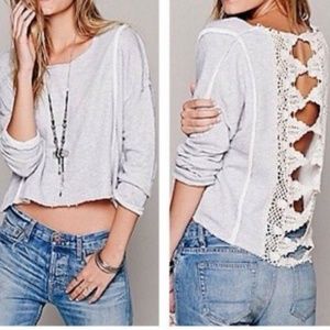 Free People Victoria Lace Crochet Back Sweatshirt